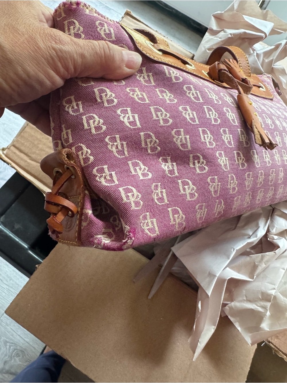 Dooney & Bourke Plum Monogram Shoulder Bag with Tan Trim - Picture 5 of 6